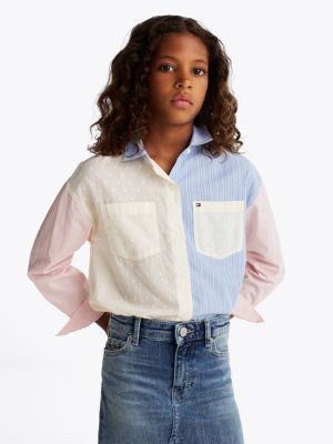 multi mixed stripe colour-blocked shirt for girls tommy hilfiger