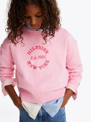 rosa rundhals-pullover mit logo für mädchen - tommy hilfiger