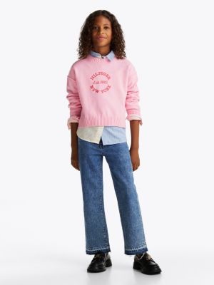 pullover con logo rosa da bambine tommy hilfiger