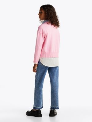 pink logo crew neck jumper for girls tommy hilfiger