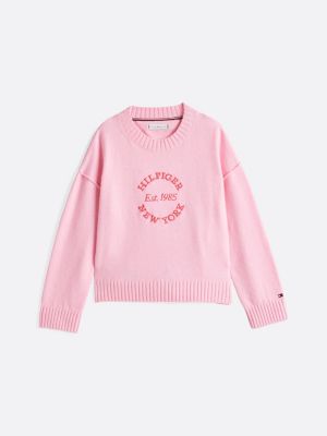 rosa rundhals-pullover mit logo für mädchen - tommy hilfiger