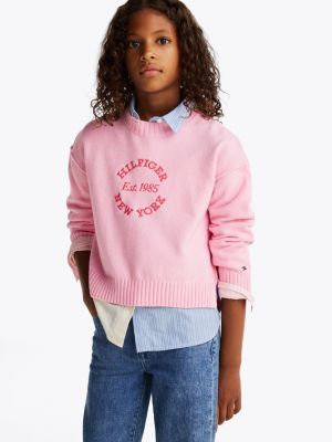 pink rundhals-pullover mit logo für mädchen - tommy hilfiger