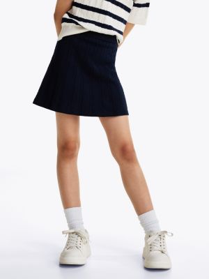 gonna in maglia intrecciata con micromotivo blu da bambine tommy hilfiger