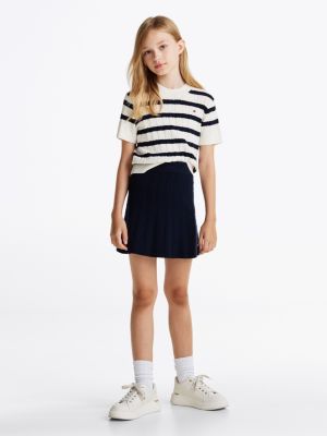 gonna in maglia intrecciata con micromotivo blue da bambine tommy hilfiger