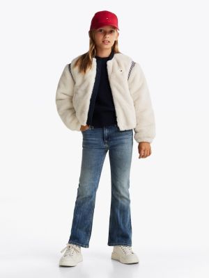 bomber in pelliccia sintetica beige da bambine tommy hilfiger