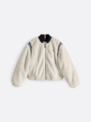 beige faux fur bomber jacket for girls tommy hilfiger