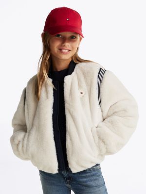 beige faux fur bomber jacket for girls tommy hilfiger