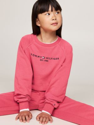 rosa logo-sweatshirt und jogginghose im set für mädchen - tommy hilfiger