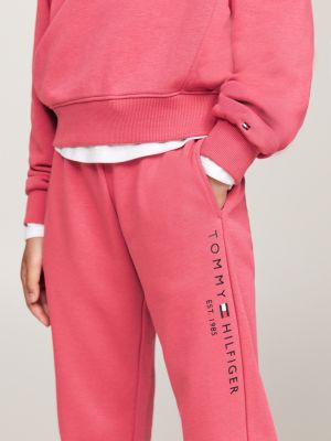 completo felpa e joggers con logo rosa da bambine tommy hilfiger