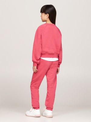 completo felpa e joggers con logo rosa da bambine tommy hilfiger