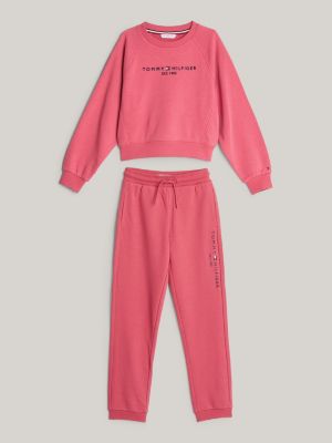 ensemble jogging et sweat à logo rose pour filles tommy hilfiger