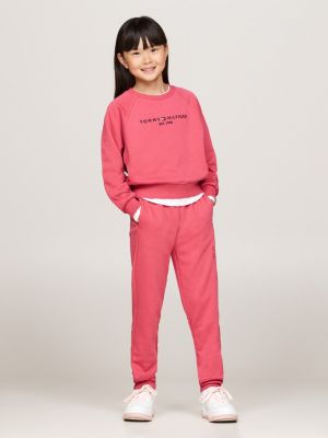 rosa logo-sweatshirt und jogginghose im set für mädchen - tommy hilfiger