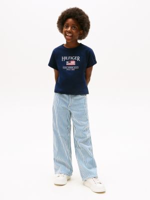 blauw relaxed fit t-shirt met paillettenvlag voor meisjes - tommy hilfiger