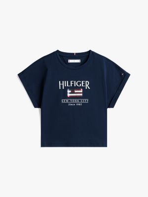 blue sequin flag relaxed t-shirt for girls tommy hilfiger