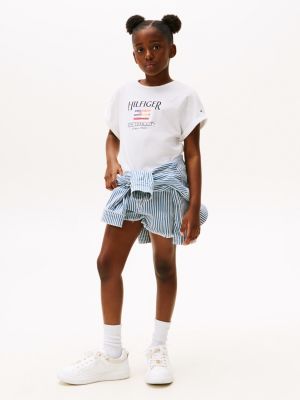 wit relaxed fit t-shirt met paillettenvlag voor meisjes - tommy hilfiger