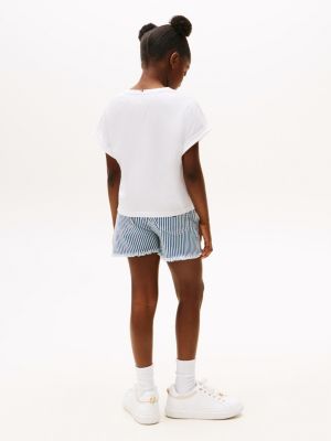 biały t-shirt o luźnym kroju z cekinową flagą dla dziewczynki - tommy hilfiger