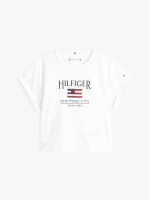 weiß relaxed fit t-shirt mit flag aus pailletten für mädchen - tommy hilfiger