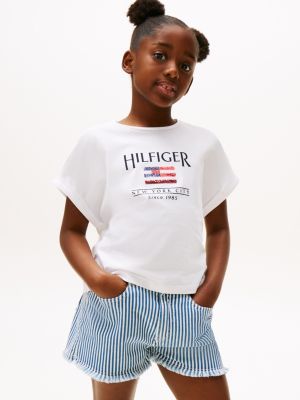 t-shirt décontracté à drapeau en sequins white pour filles tommy hilfiger