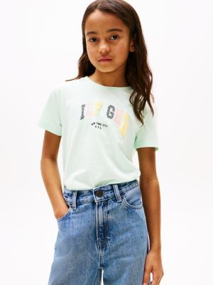 green varsity t-shirt met ronde hals voor meisjes - tommy hilfiger