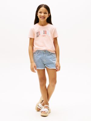 pink varsity crew neck t-shirt for girls tommy hilfiger