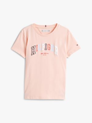 pink varsity crew neck t-shirt for girls tommy hilfiger