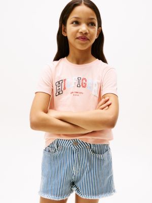 rosa varsity t-shirt mit rundhalsausschnitt für mädchen - tommy hilfiger