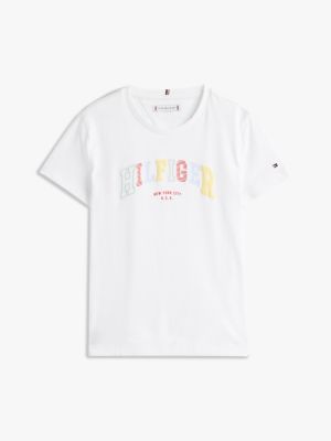 white varsity crew neck t-shirt for girls tommy hilfiger