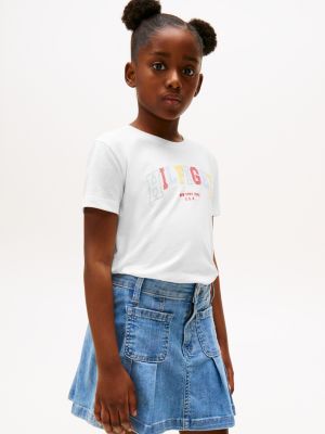 white varsity crew neck t-shirt for girls tommy hilfiger