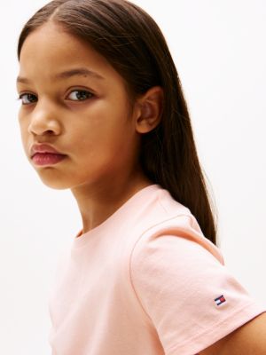 roze slim fit t-shirt met logo voor meisjes - tommy hilfiger