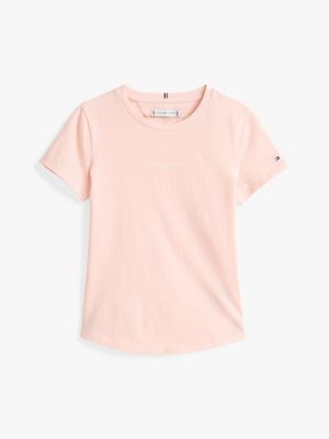 roze slim fit t-shirt met logo voor meisjes - tommy hilfiger