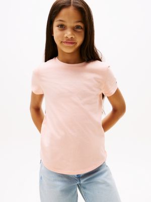 pink logo slim t-shirt for girls tommy hilfiger