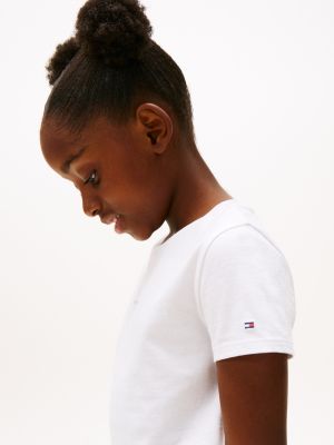 t-shirt ajusté à logo blanc pour filles tommy hilfiger