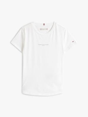 t-shirt slim fit con logo bianco da bambine tommy hilfiger