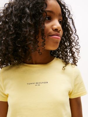 t-shirt slim fit con logo giallo da bambine tommy hilfiger