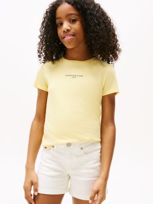 t-shirt slim fit con logo giallo da bambine tommy hilfiger