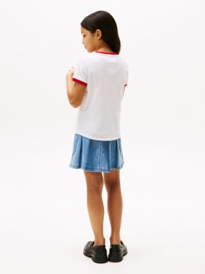 t-shirt slim fit con bandierina multicolore da bambine tommy hilfiger