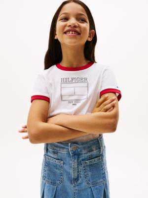 multi t-shirt o wąskim kroju z flagą hilfiger dla dziewczynki - tommy hilfiger