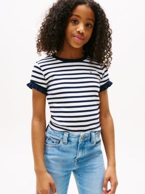 multi stripe extra slim t-shirt for girls tommy hilfiger