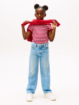 t-shirt extra slim fit a righe multicolore da bambine tommy hilfiger