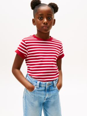 t-shirt extra slim fit a righe multicolore da bambine tommy hilfiger