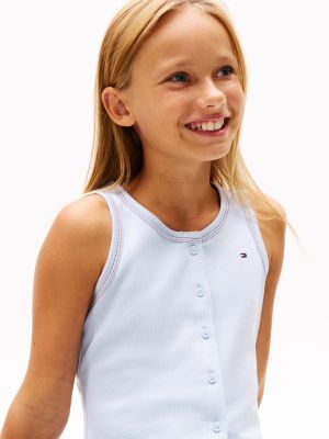 blauw ribgebreide slim fit tanktop voor meisjes - tommy hilfiger