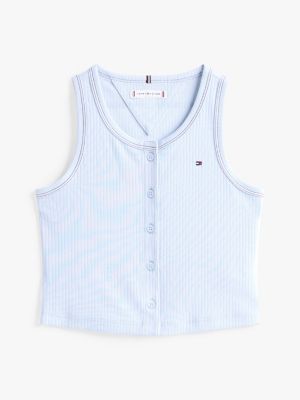 blue ribbed slim tank top for girls tommy hilfiger