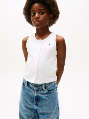 grey ribgebreide slim fit tanktop voor meisjes - tommy hilfiger