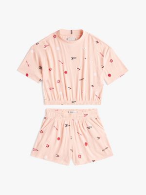 multi colour-blocked t-shirt and shorts set for girls tommy hilfiger