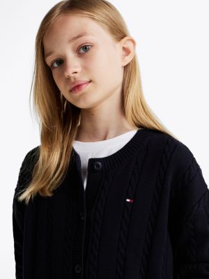 blue cable knit relaxed cardigan for girls tommy hilfiger