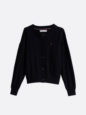 blue cable knit relaxed cardigan for girls tommy hilfiger