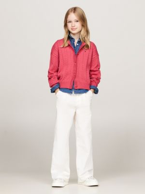 pink cable knit relaxed cardigan for girls tommy hilfiger