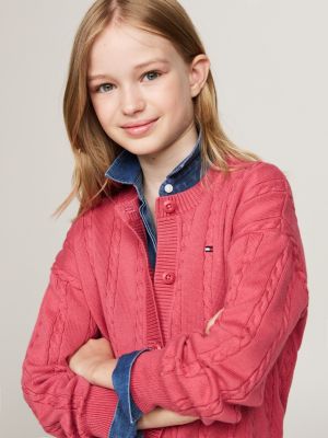 pink cable knit relaxed cardigan for girls tommy hilfiger