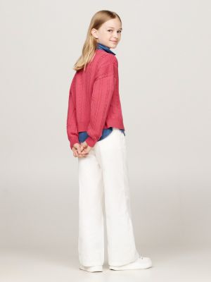 pink cable knit relaxed cardigan for girls tommy hilfiger