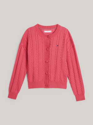 cardigan relaxed fit in maglia intrecciata rosa da bambine tommy hilfiger